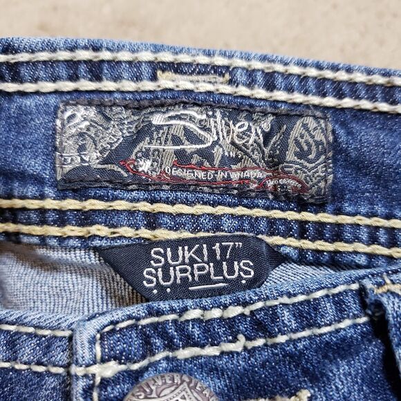 Silver Bootcut Jeans Womens 29x33 Suki 17” Surplus Flap Pockets Thick Stitch - Picture 3 of 10